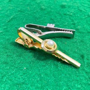 Two Tie clip, set of 2 gold and silver color Anniversary Gift Tie clip, blue squ